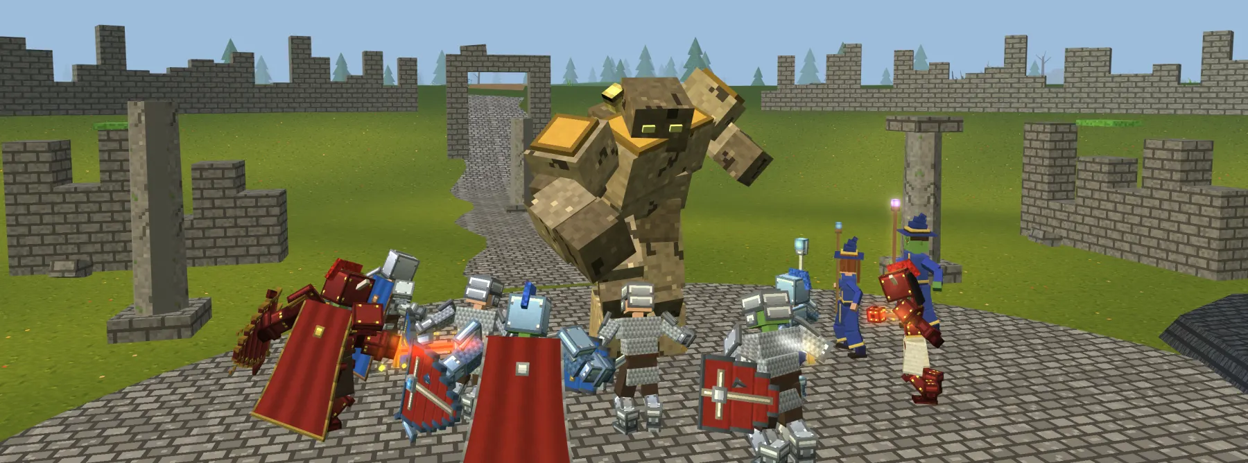 Players of both nations fight the Ancient Colossus in the Bowl